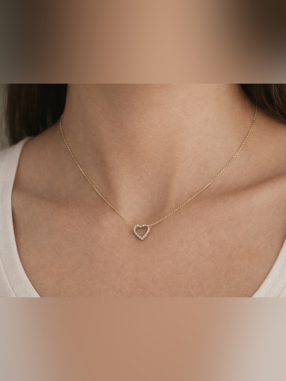 Forever 21 Gold Heart Necklace with Crystal Accents - Women Jewelry